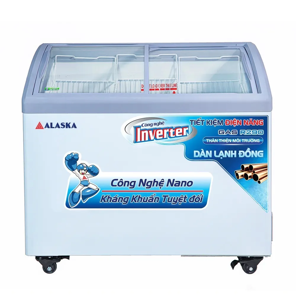 Tủ đông mặt kính cong Alaska Inverter 300 lít KC-210CI (Dàn đồng, trưng bày kem) – ảnh 3